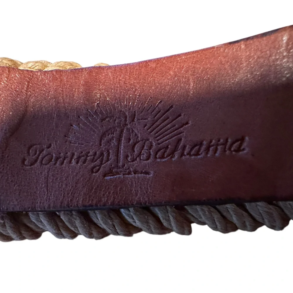 Tommy Bahama Woven Belt Tan Rope Braided Leather Trim Size 36 Made Spain 1.4”